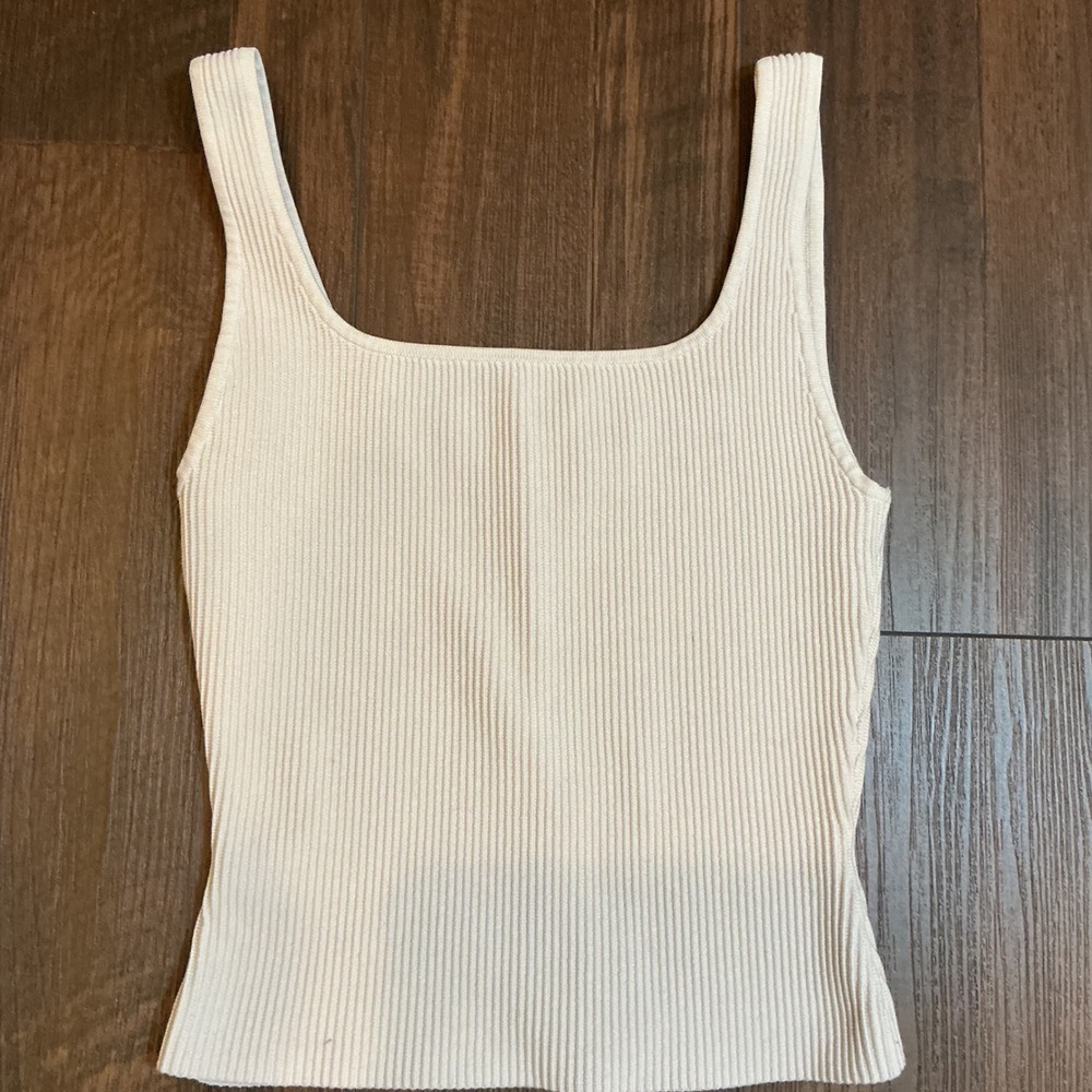 Babaton Aritzia Sculpt Knit Square Neck Ribbed Tank Top Cream Small 69738